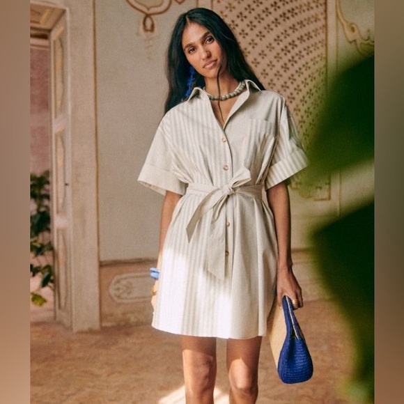 SEZANE Celia Dress Blue White Stripe Wmn’s Sz Small Chic stylish French Vibes - Picture 3 of 12